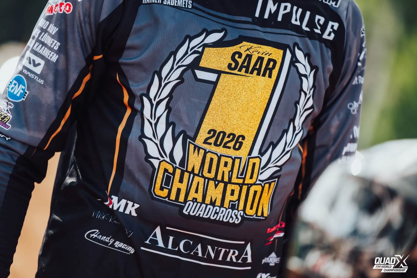 Kevin Saar’s number 1 jersey reading 2026 World Champion Quadcross